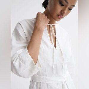 NWOT REISS FREIDA RELAXED FIT SELF-TIE MINI DRESS WITH LINEN Size 4